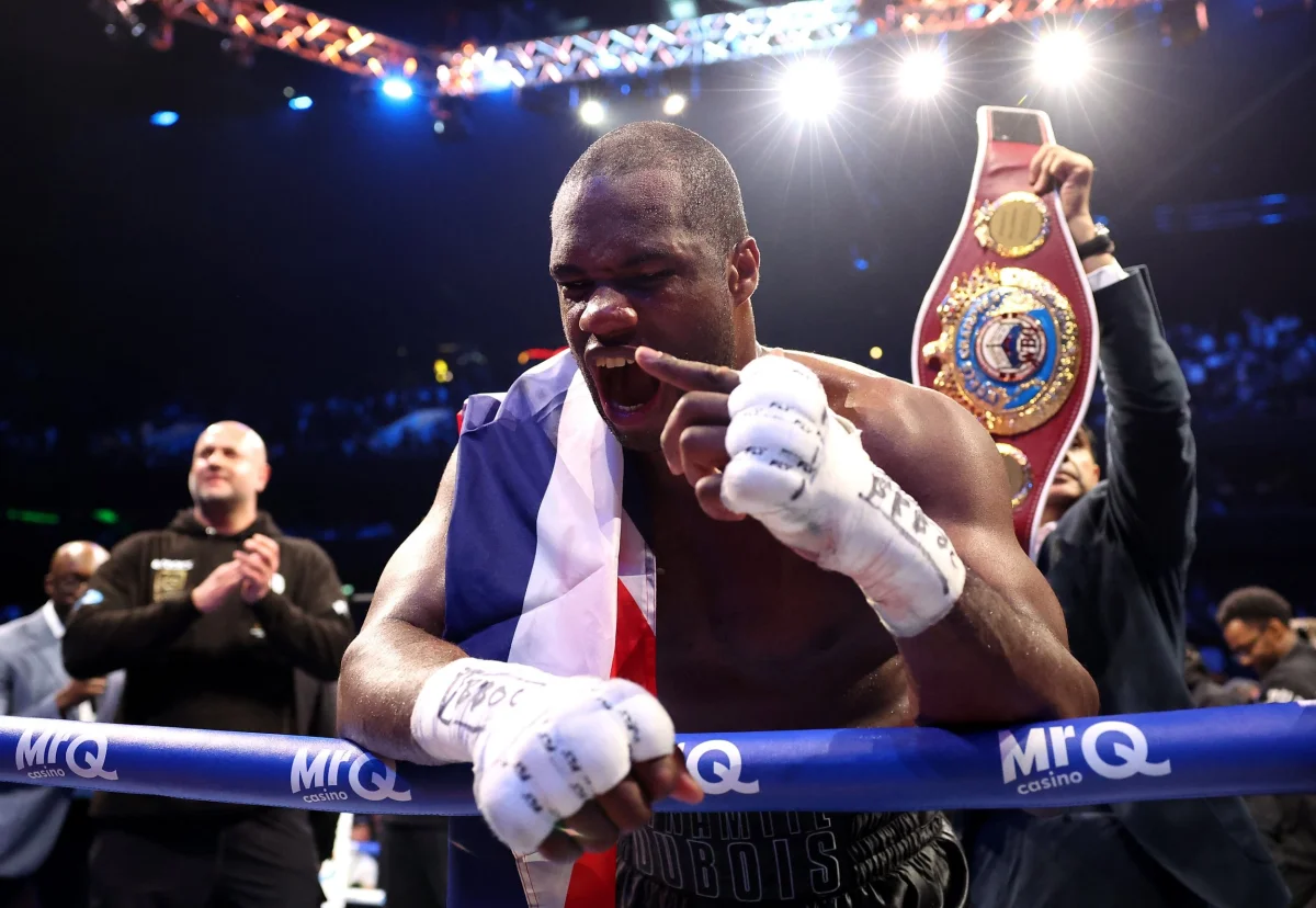 MANCHESTER, ENGLAND - MAY 09: Daniel Dubois celebrates victory following the WBO World Heavyweight Title fight between Fabio Wardley and Daniel Dubois as part of the Wardley v Dubois Don't Blink fight card at Co-op Live on May 09, 2026 in Manchester, England. (Photo by Matt McNulty/Getty Images)