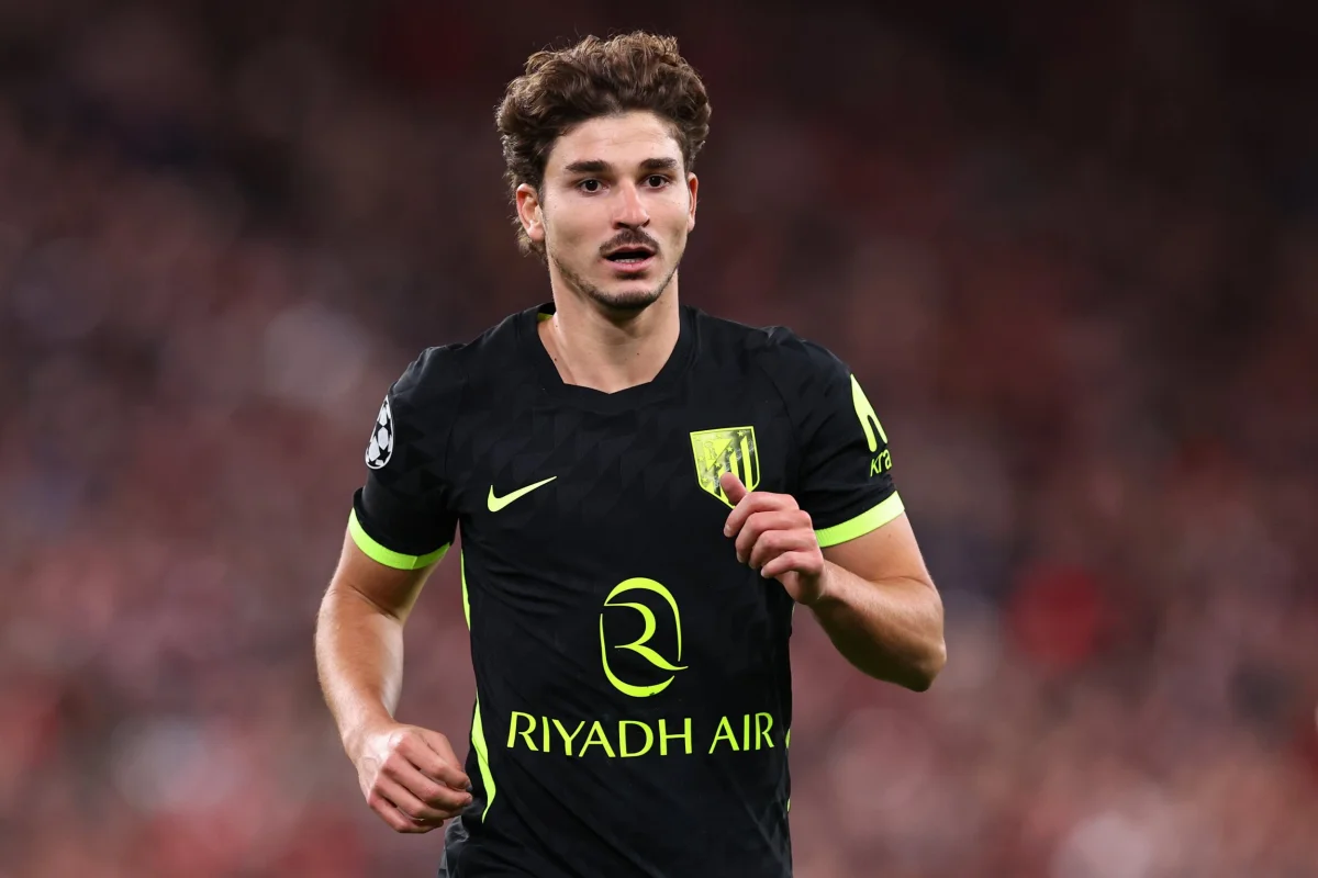 LIVERPOOL, ENGLAND - SEPTEMBER 9: Julian Alvarez of Atletico Madrid during the UEFA Champions League 2026/27 League Phase MD1 match between Liverpool FC and Atletico de Madrid at Anfield on September 9, 2026 in Liverpool, United Kingdom. (Photo by Robbie Jay Barratt - AMA/Getty Images)