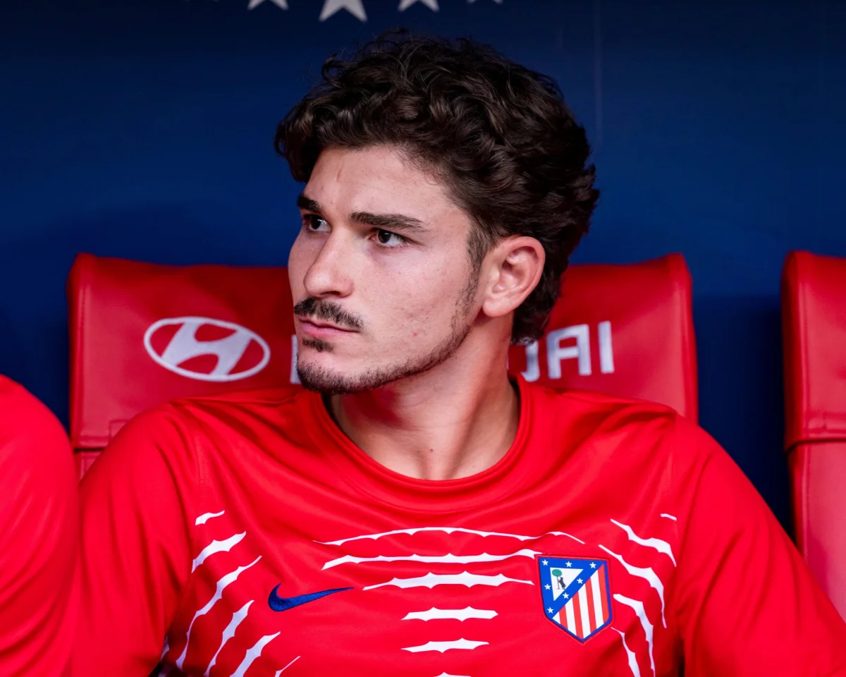 Julian Alvarez of Atletico de Madrid sits on the bench prior to the LaLiga EA Sports football match between Atletico de Madrid and Villarreal CF at Riyadh Air Metropolitano in Madrid, Spain, on August 23, 2026.