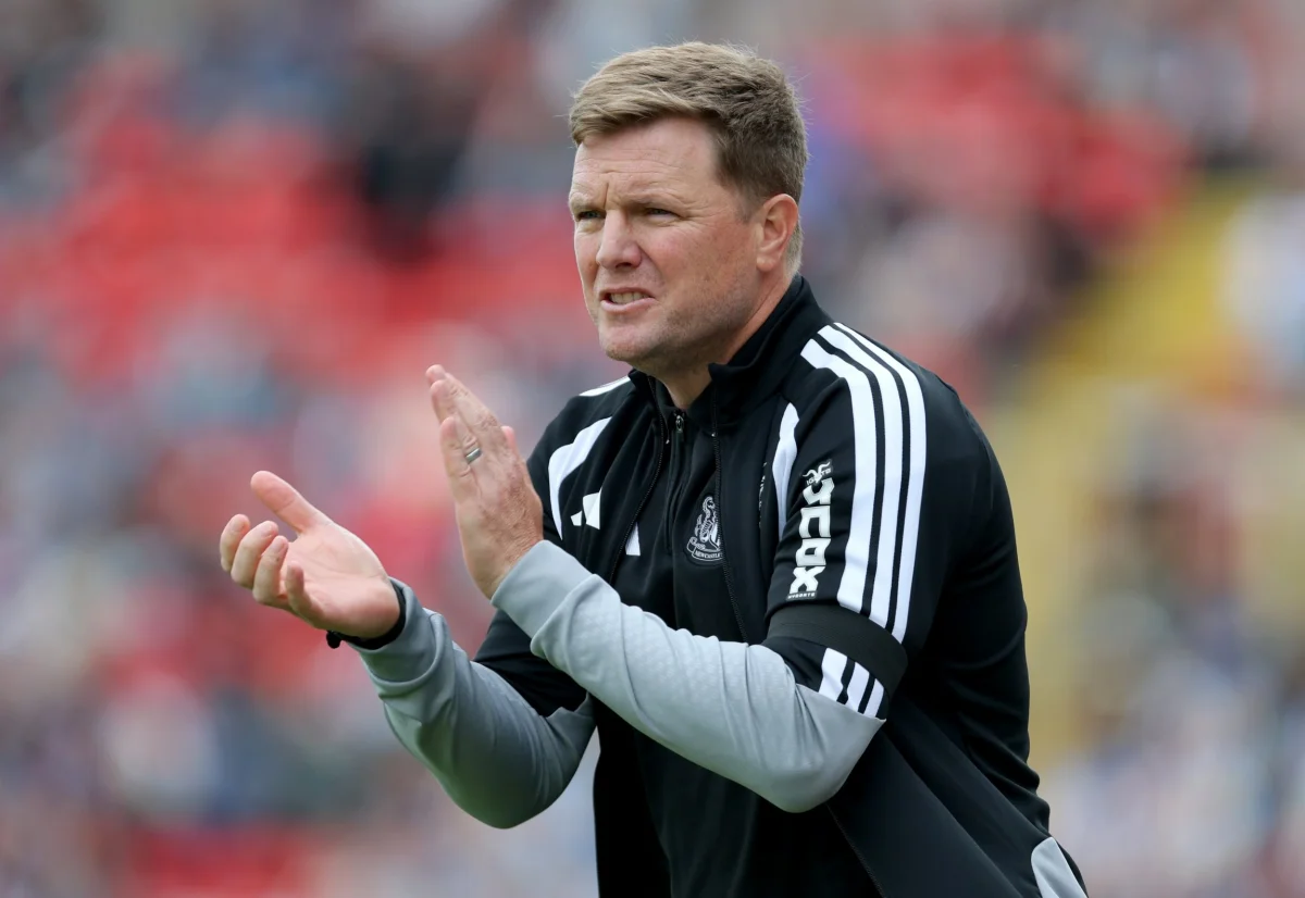 Newcastle United manager Eddie Howe during the pre-season friendly match at the Gateshead International Stadium, Gateshead. Picture date: Saturday July 25, 2026. PA Photo. Photo credit should read: Richard Sellers/PA Wire. RESTRICTIONS: Use subject to restrictions. Editorial use only, no commercial use without prior consent from rights holder.